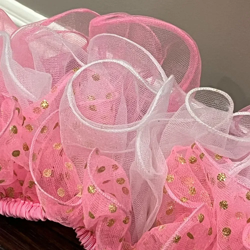 Pink Gold Polka‎ Dot Tulle Tutu Skirt Ballet Dance Girls Princess Party 12M